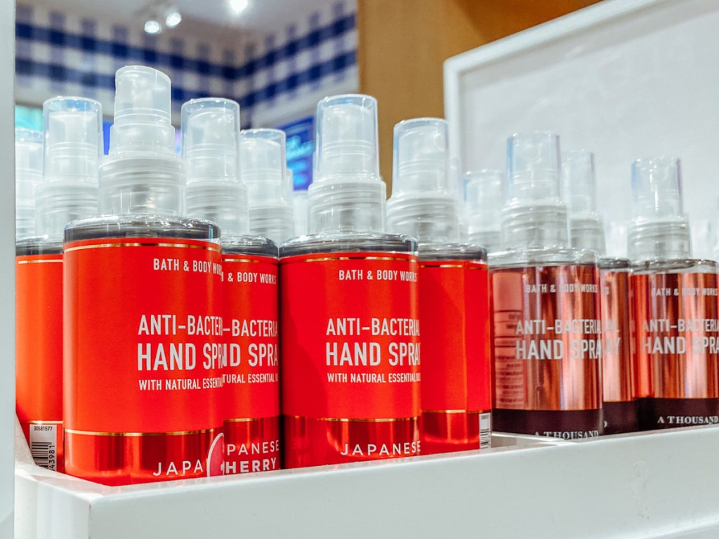 bath and body works hand sanitizer spray displayed in the store
