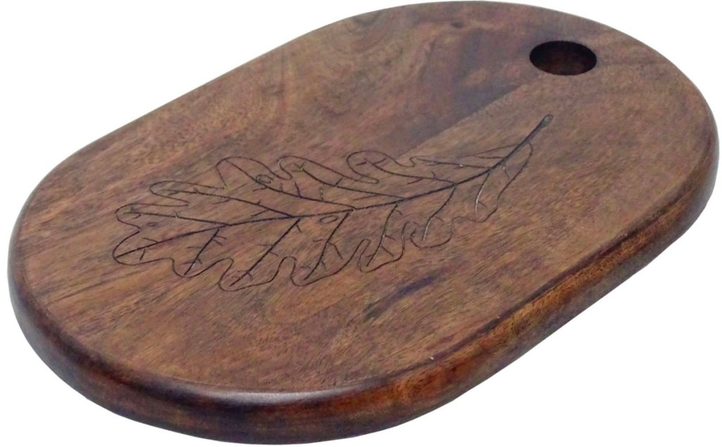 wooden serving tray with leaf
