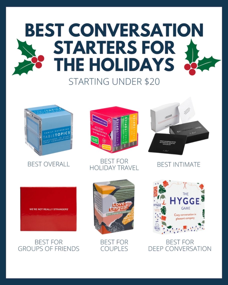 best conversation starters for the holidays collage of labeled games