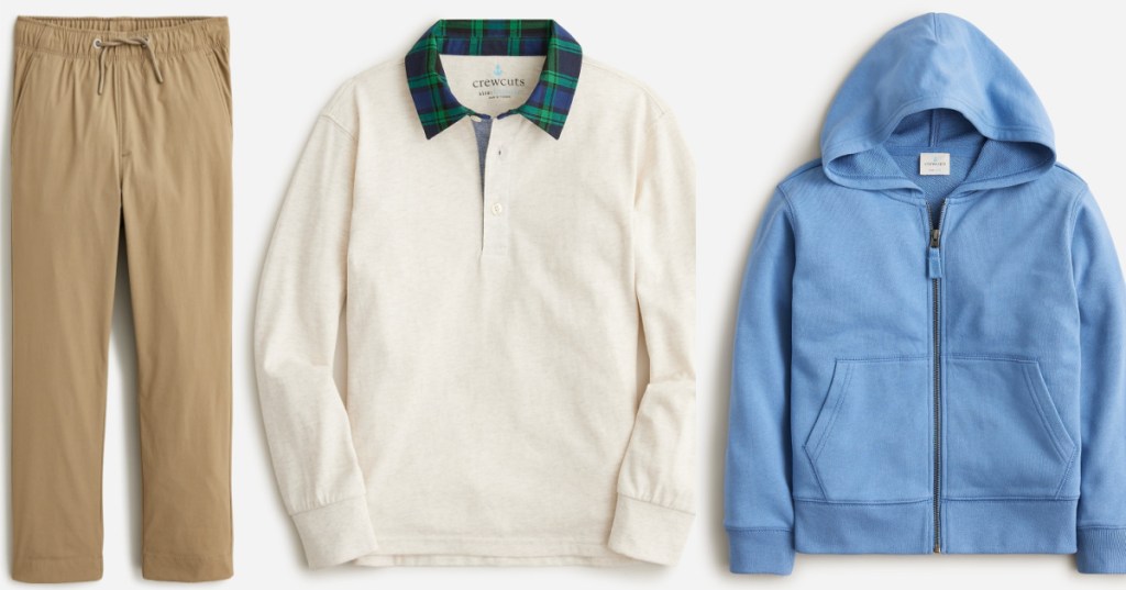 boys pants, shirt and hoodie stock image from j crew