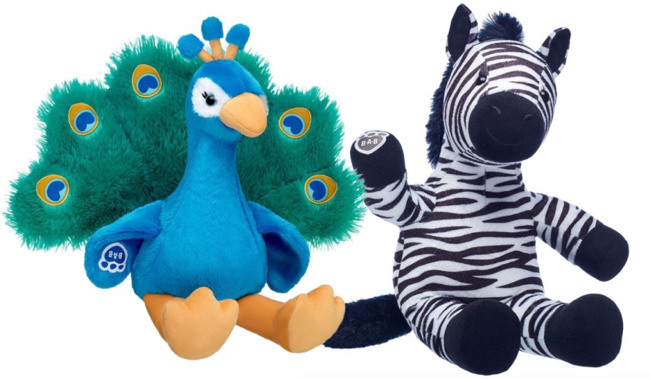 peacock and zebra plush animals