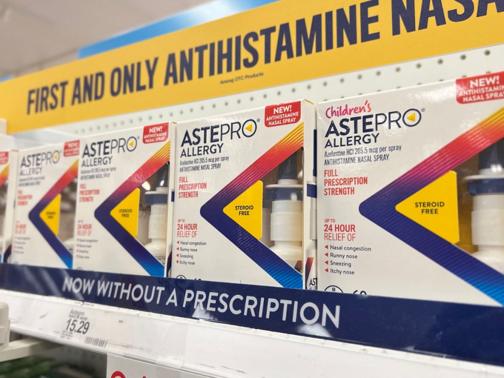 astepro nasal spray boxes on shelf