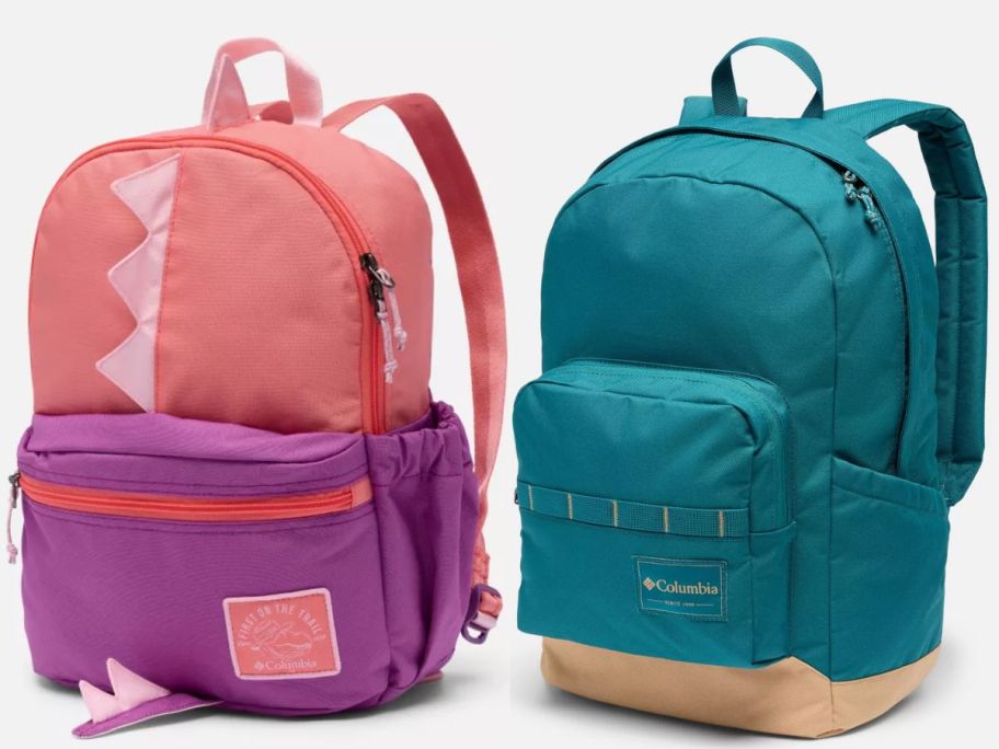 columbia backpacks in kids pink and green with gold for adults
