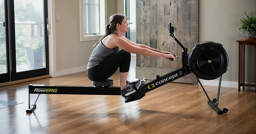 woman on concept2 rowing machine