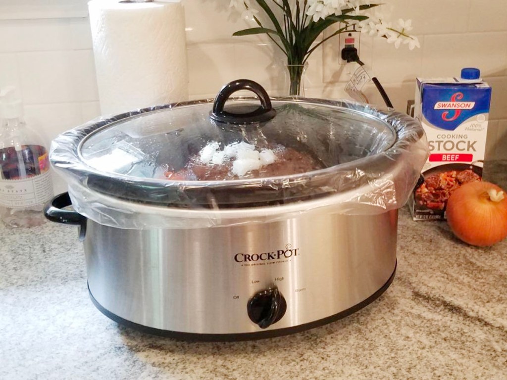 crock pot with liner in it on kitchen counter