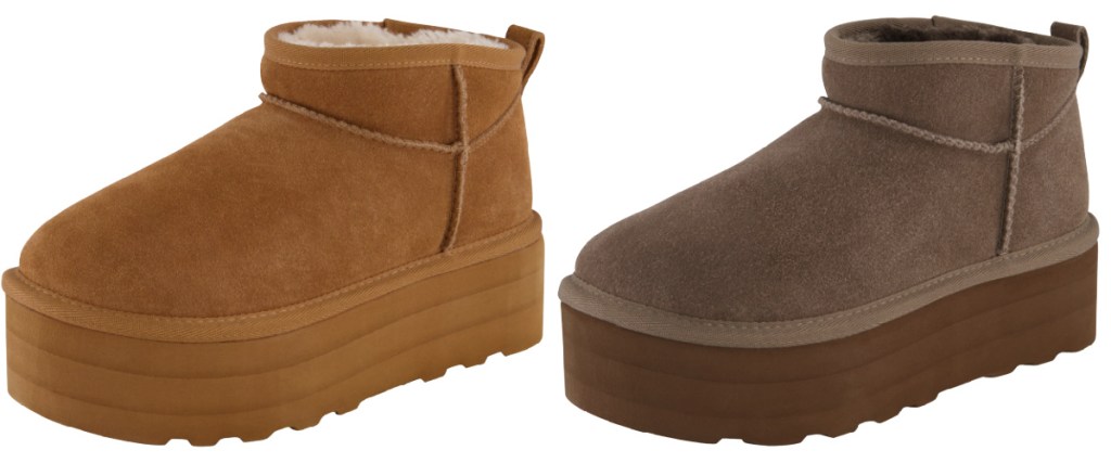 camel and taupe platform ankle boots