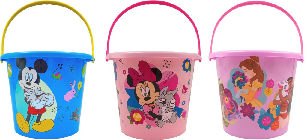 mickey, minnie, and princess plastic easter buckets