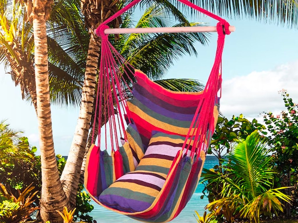 rainbow rope swing hammock chair at beach