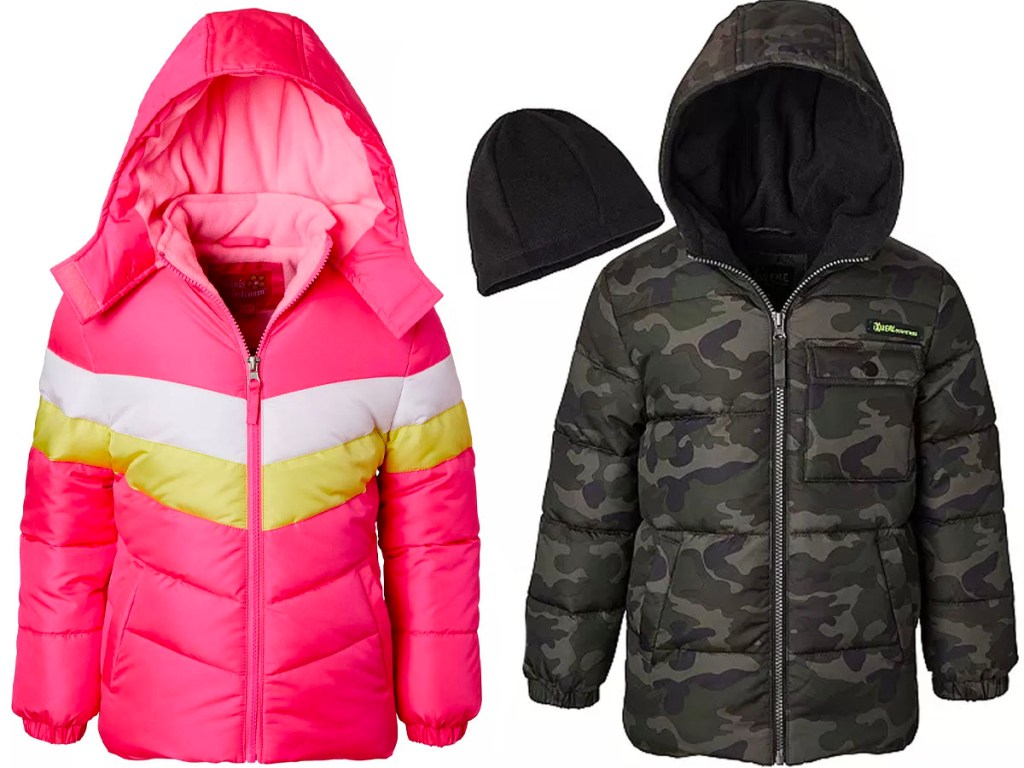 pink and camo ixtreme kids puffer jackets