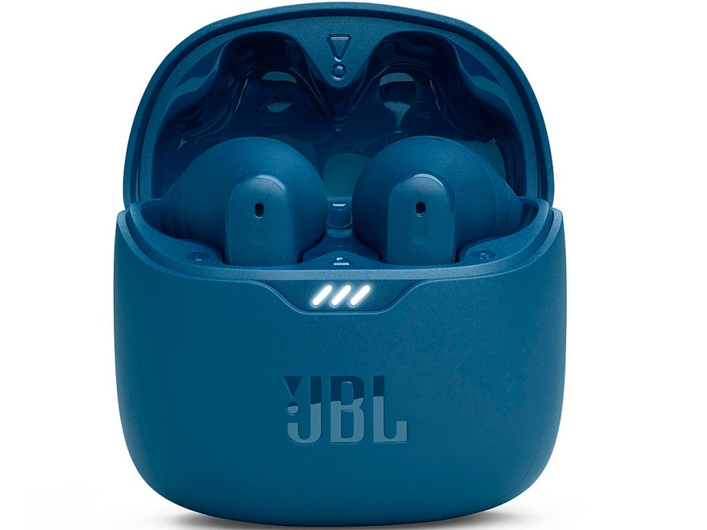 blue jbl earbuds in case