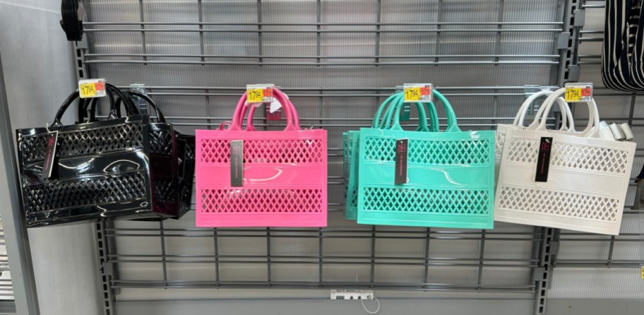 jelly bag in black, pink, teal and white
