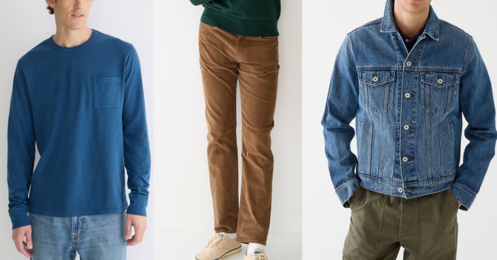 long sleeve corduroy pants and jean jacket from j crew