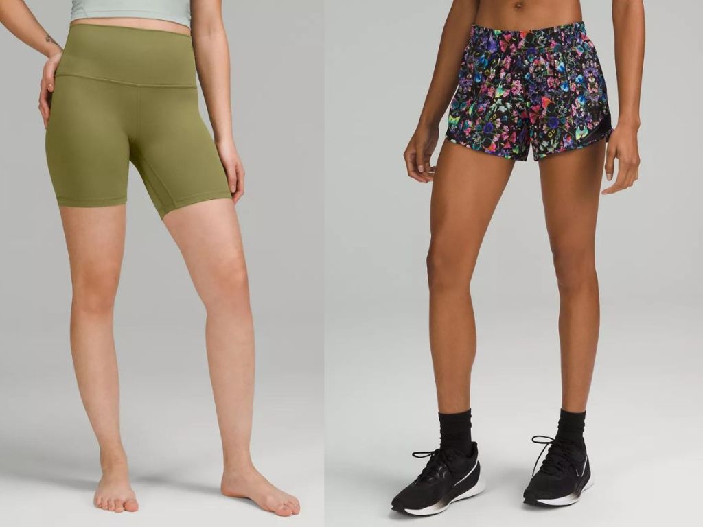 woman wearing green shorts and woman wearing multicolored shorts