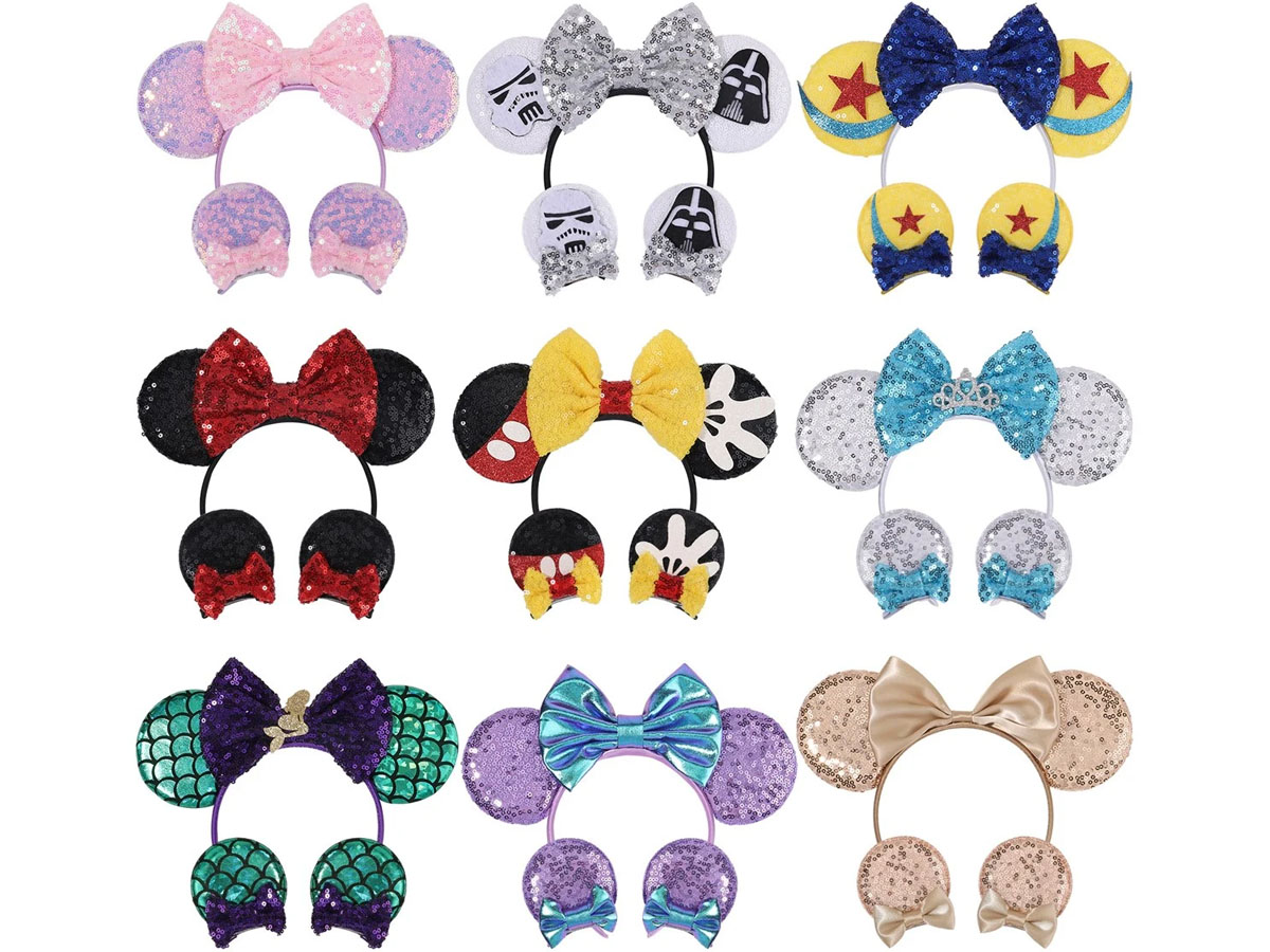 9 Disney themed sequin bow moue ears headband sets