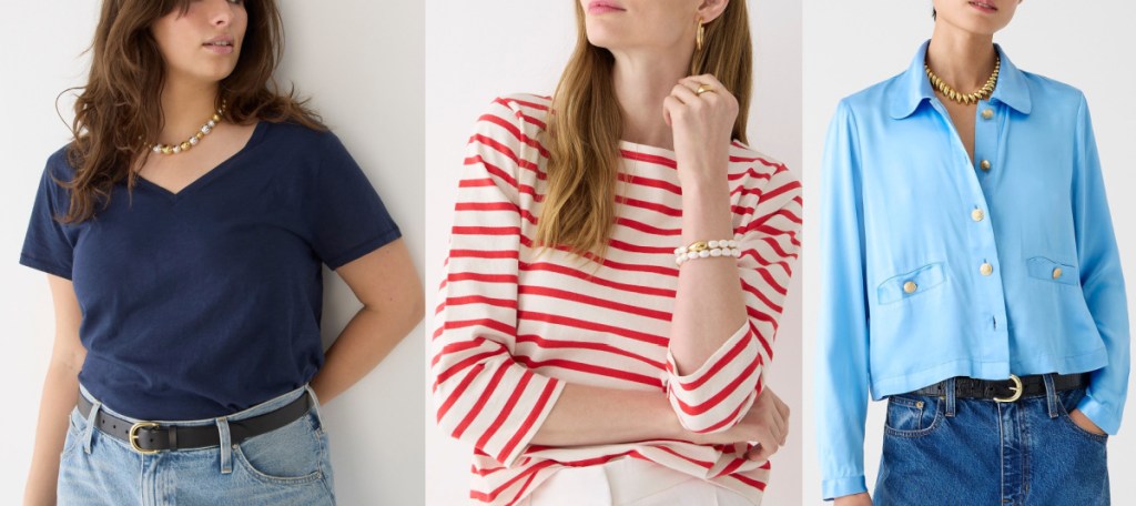 models wearing j crew tops and jacket