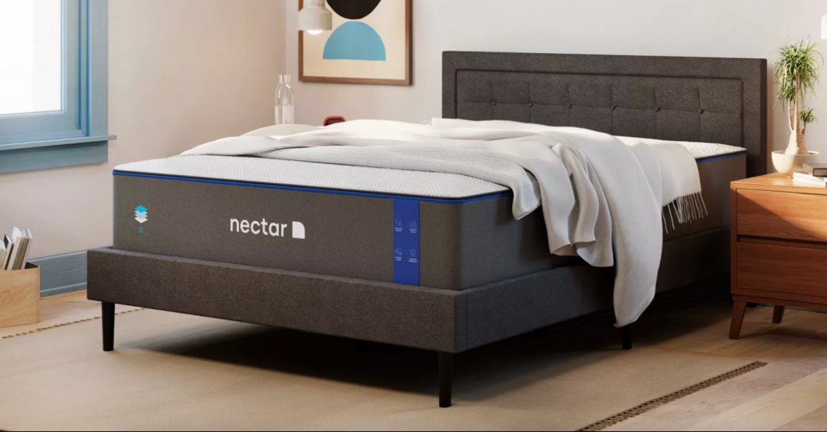 nectar mattress on brown bed frame