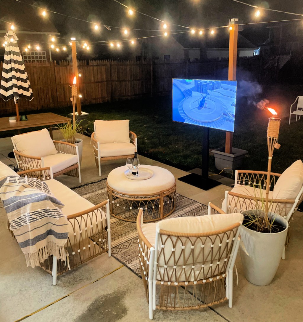 outdoor patio from Walmart pictured at night