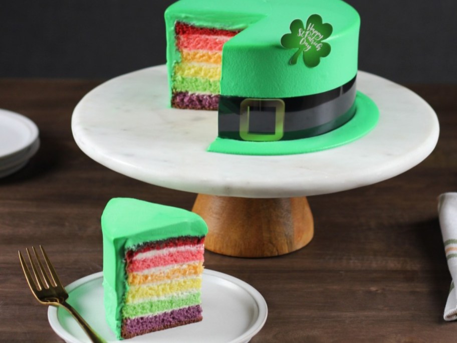 rainbow cake shaped like a leprechaun hat
