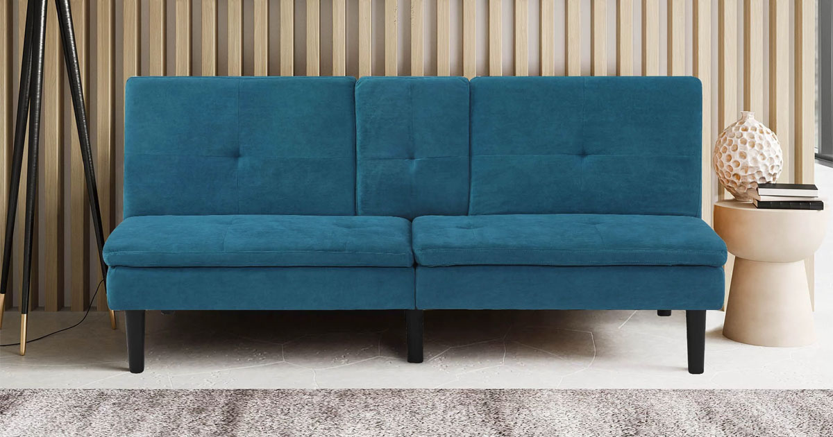 teal sofa in living room