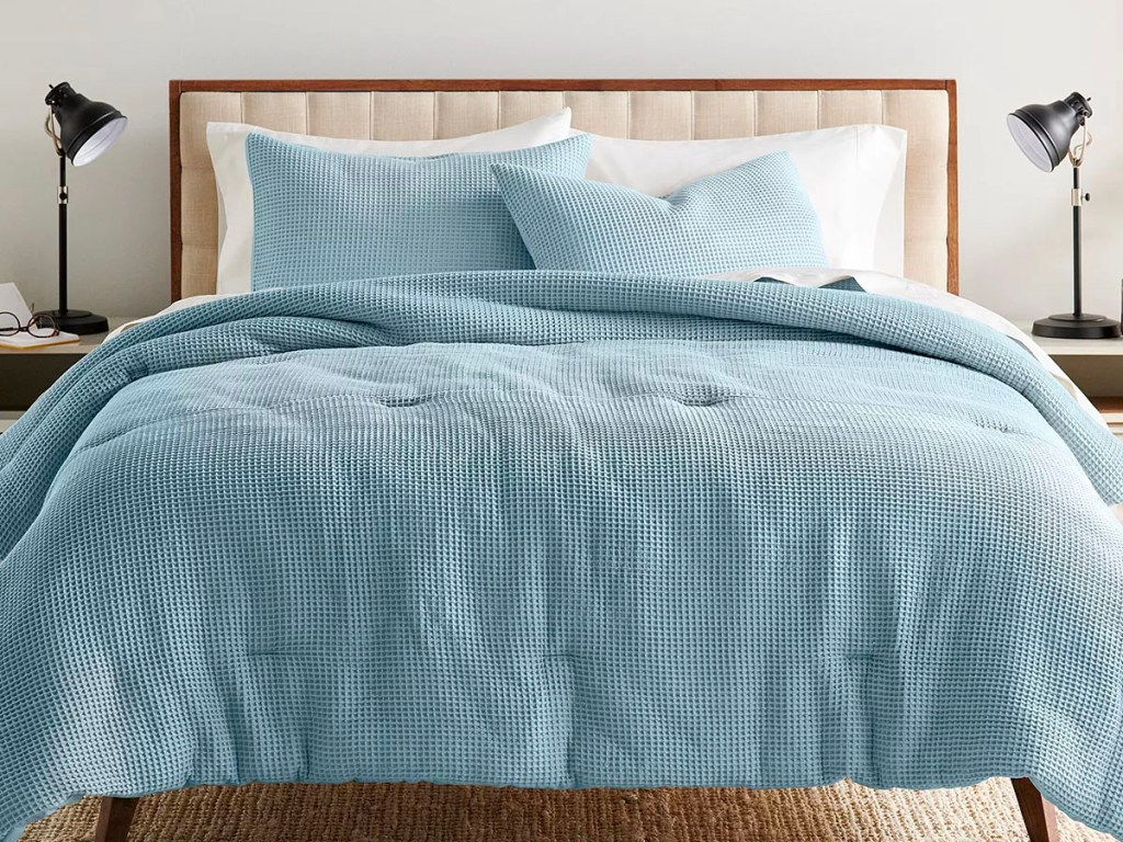 baby blue sonoma bedding set on full bed