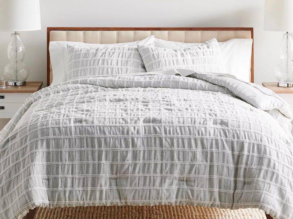 sonoma goods tufted gray comforter set on bed