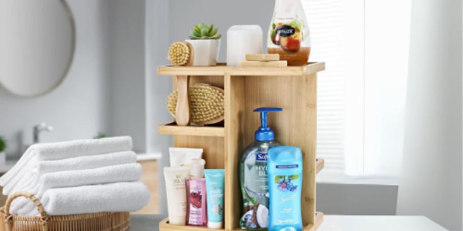 Bamboo Rotating Organizer Just $28.99 Shipped (Perfect for Makeup, Office Supplies, & More)