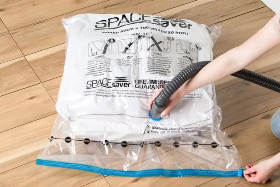 spacesaver bag with vacuum in it