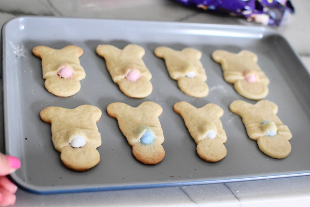 sugar cookie bunny hug cookies out of the oven