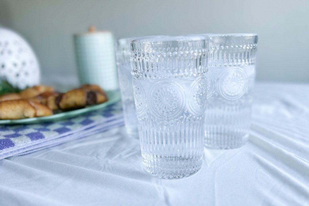 clear vintage-looking tumblers with water in them