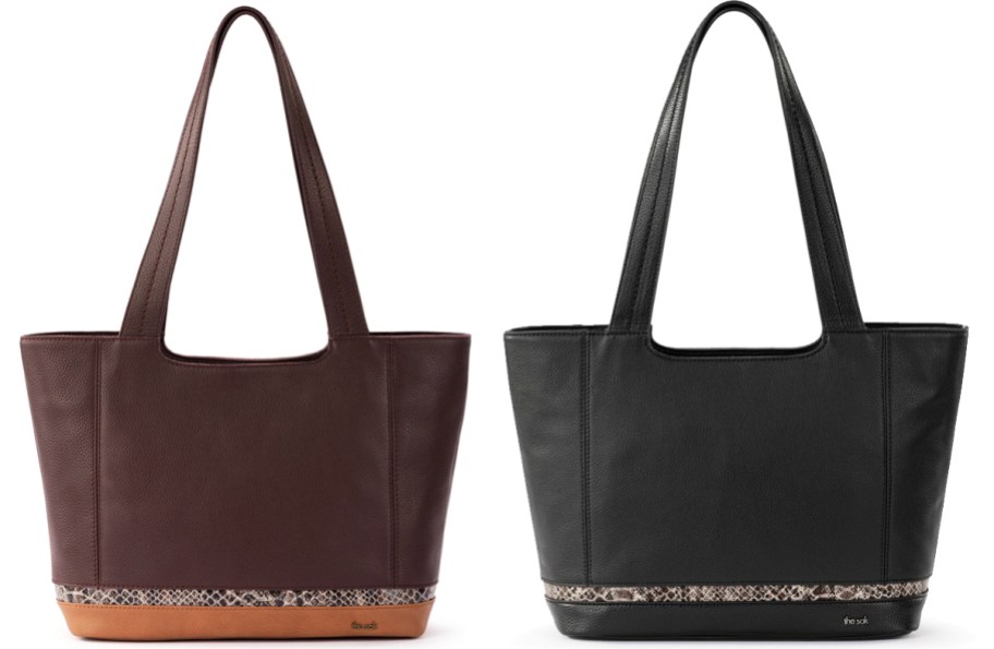 brown and black leather tote bags