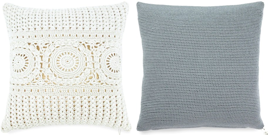 white and grey crochet pillow covers