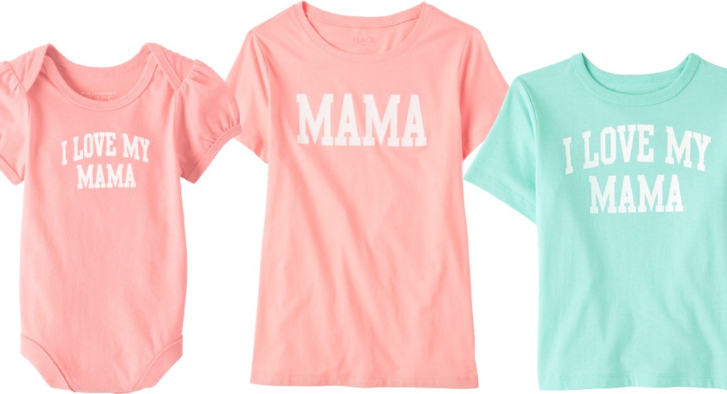 three I love mama t-shirts that match each other