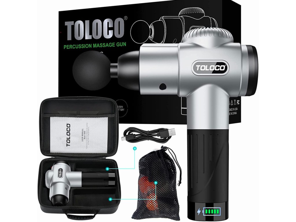toloco body massage gun with carrying case, charger and box
