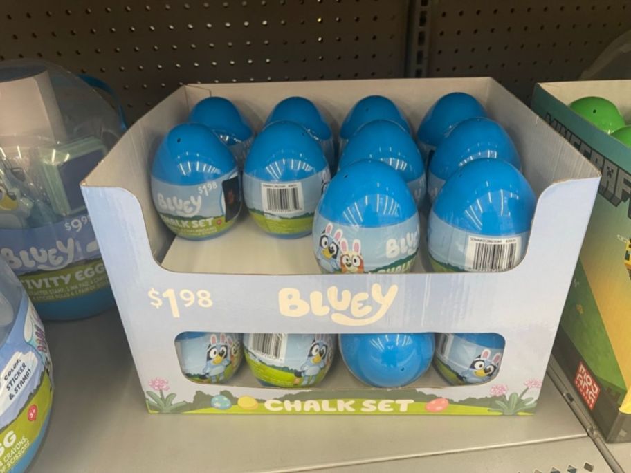 display shelf with Disney Bluey Chalk Set Eggs on it in store