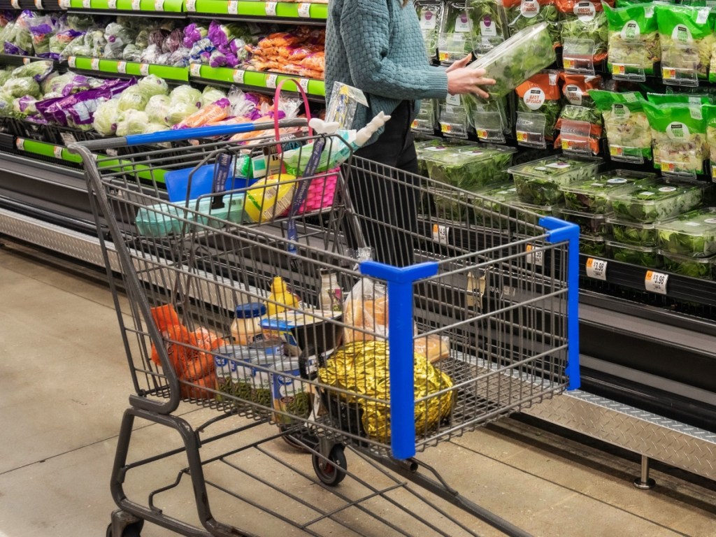 Walmart shopping cart full of Easter supplies