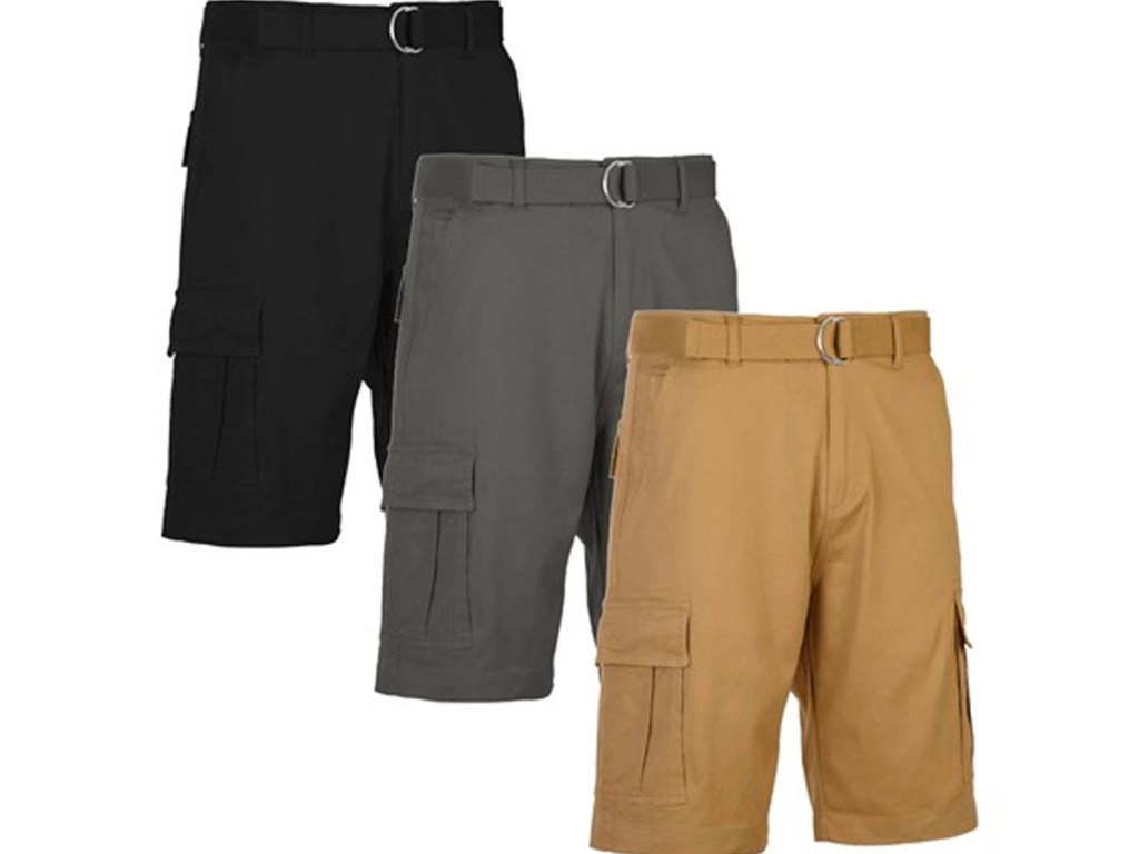 black, gray and tan cargo shorts stock images