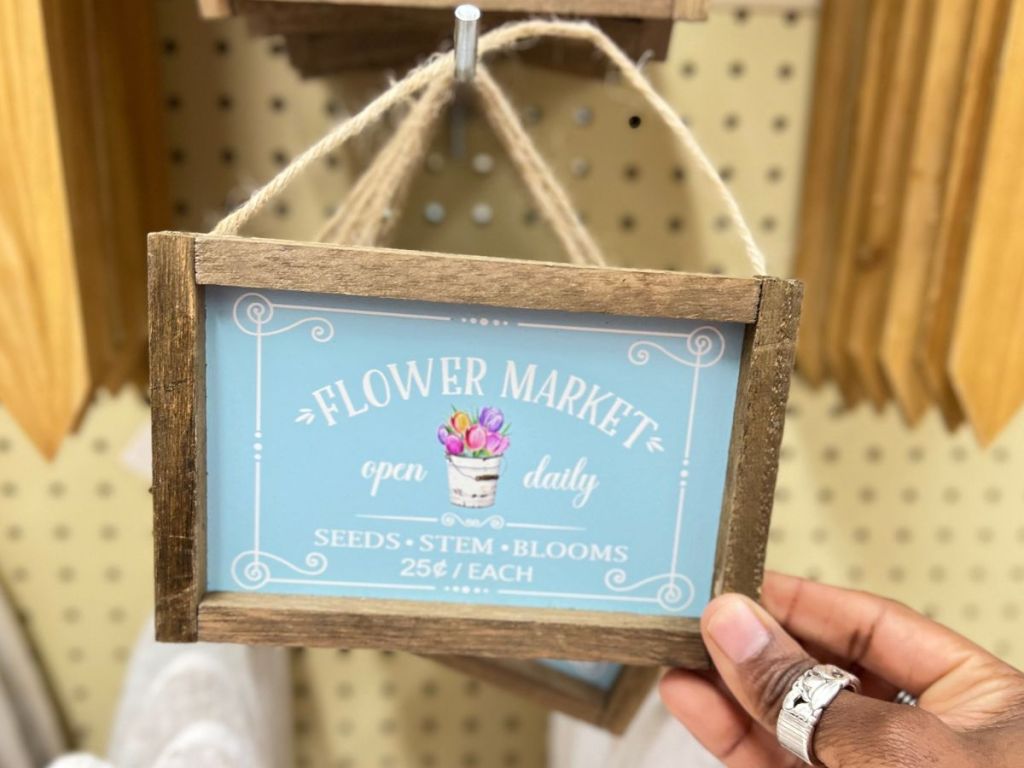 Small Wooden Blue Flower Market Hanging Sign 