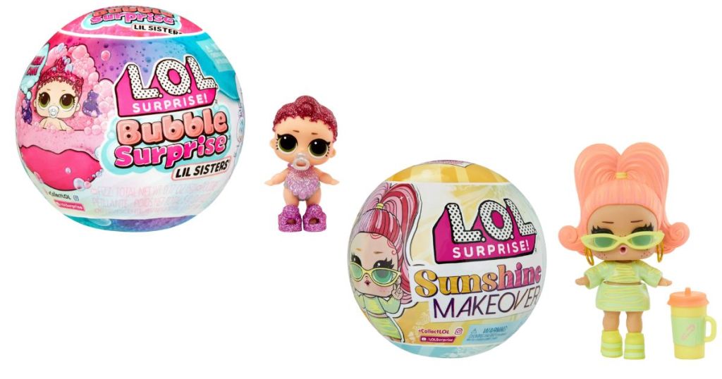 LOL Surprise Bubble Surprise Lil Sisters - Collectible Doll, Baby Sister and LOL Surprise Sunshine Makeover with 8 Surprises, UV Color Change 