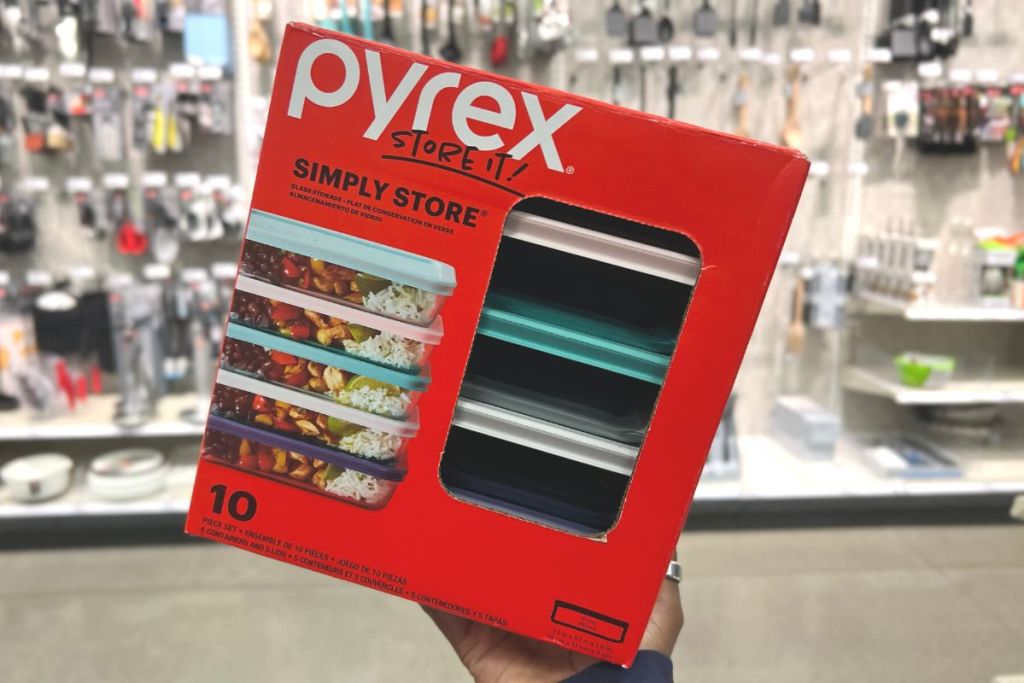 Pyrex 10pc Glass Meal Prep Food Storage Set at Target in woman's hand