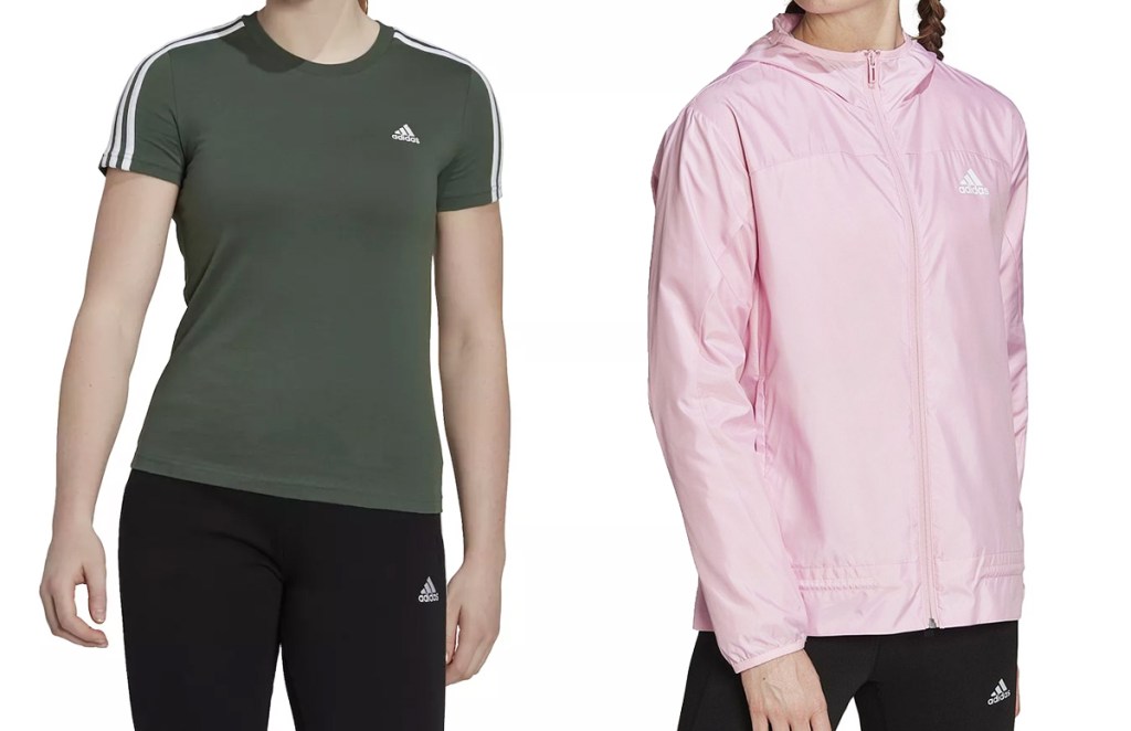 two women in adidas tops