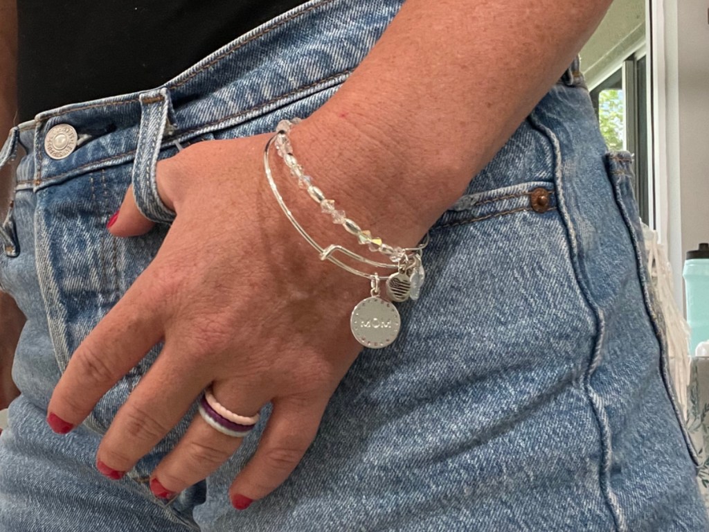 Alex & Ani Crystal Infusion 'Mom' Charm Bangle 2-piece Set
