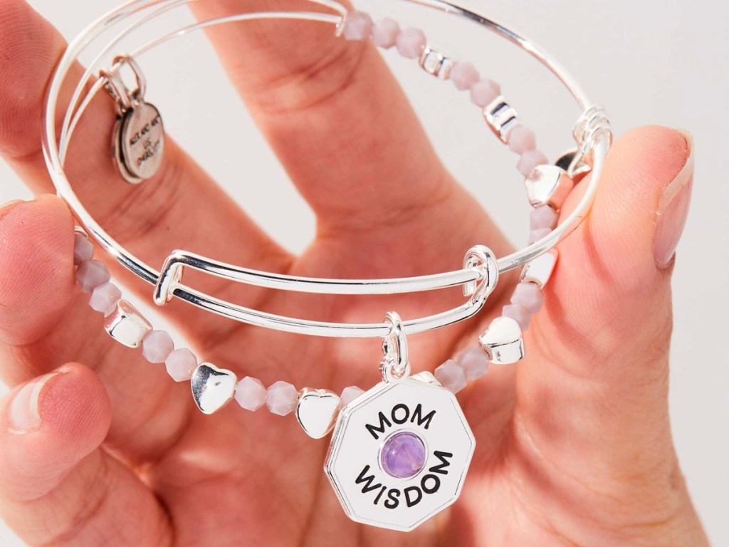 Alex & Ani "Mom Wisdom" Amethyst Charm Bangle Bracelet