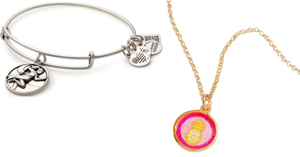 alex and ani bracelet and pineapple necklace