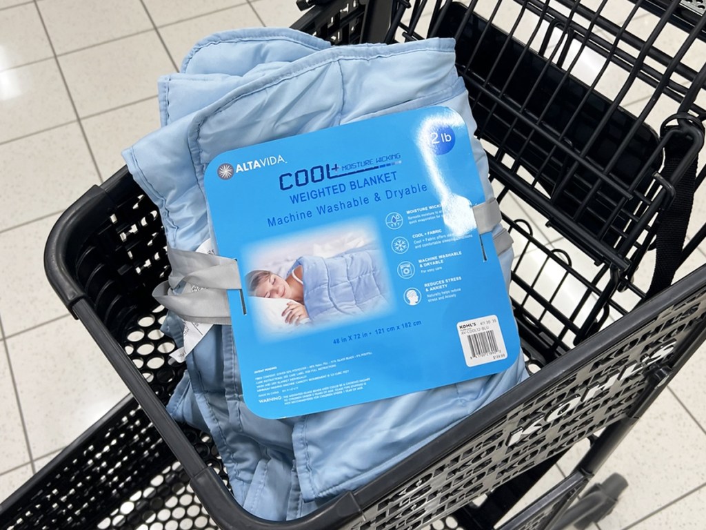 light blue weighted blanket in kohl's shopping cart