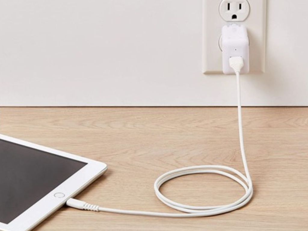 amazon basics charging cord plugged into an iPad