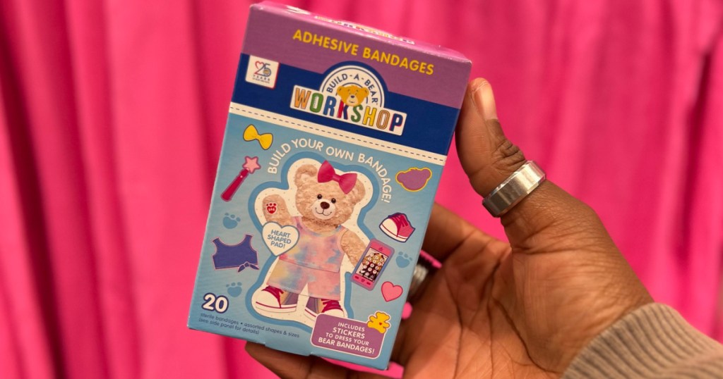 Band-Aid Build-A-Bear Bandages 20 Count in woman's hand at the store