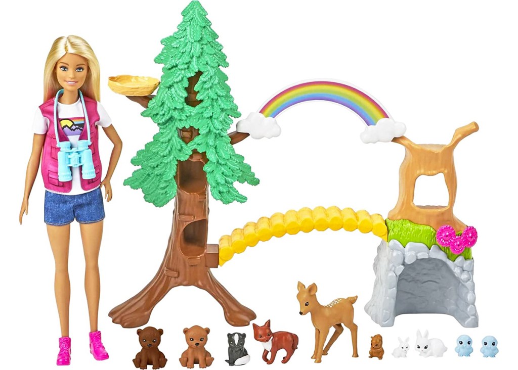 Barbie Wilderness Guide Playset with doll, tree, and animal figures