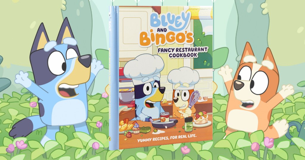 bluey and bingo next to their cookbook