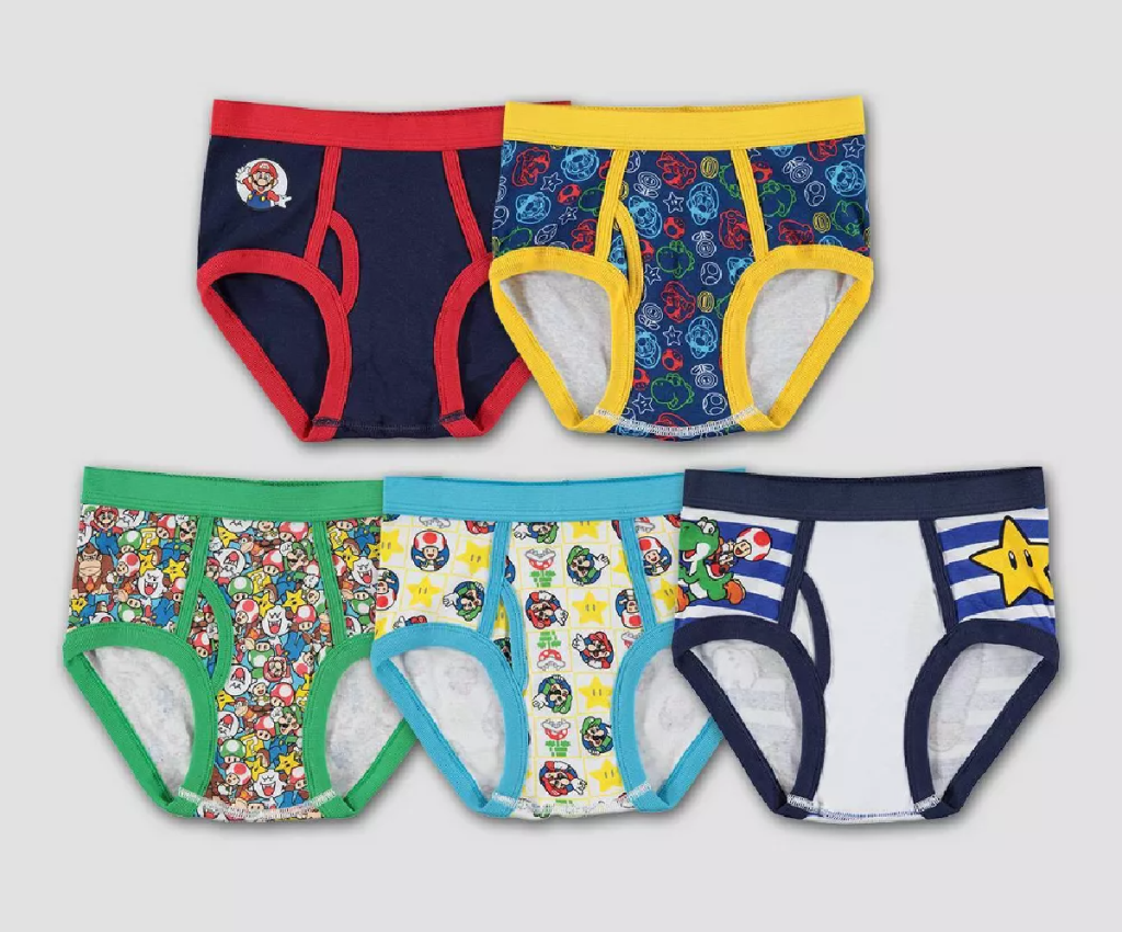 a 5-pack of Super Mario Underwear For Boys