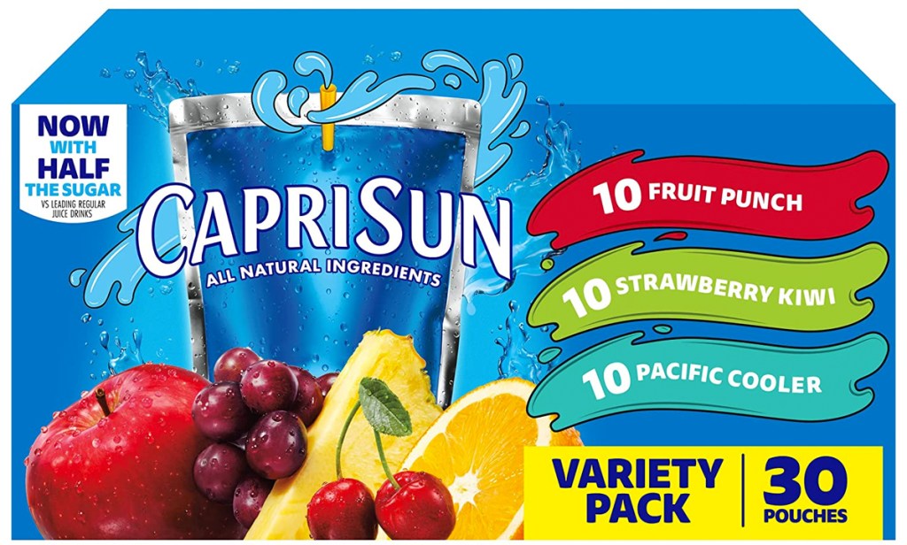 capri sun variety pack with Fruit Punch, Strawberry Kiwi, and Pacific Cooler flavors